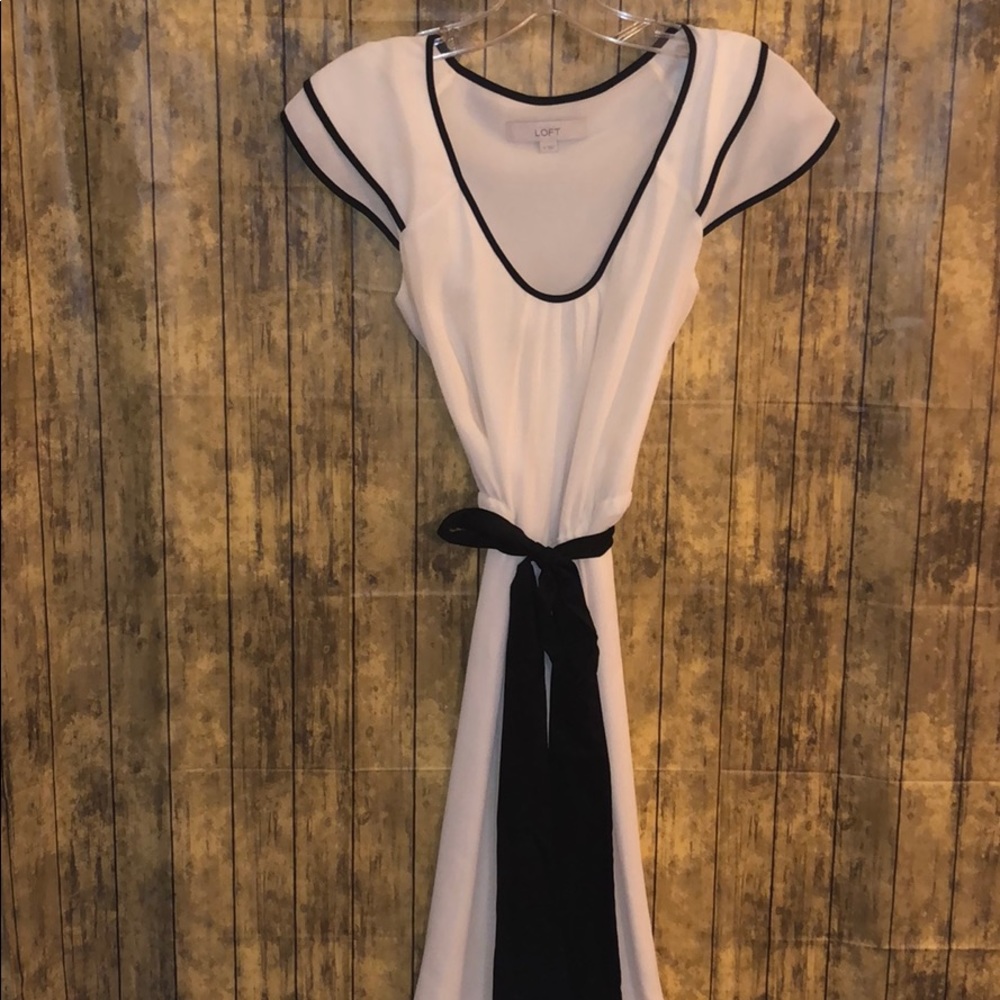 LOFT Ivory Sheer Material- Cap Sleeved Dress